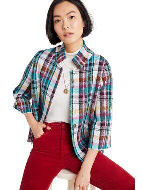 ANTHROPOLOGIE Rosetta Crop Plaid Knit Jacket Size XL Preppy Career Business